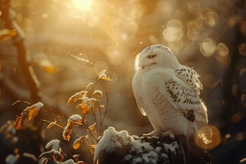 enchanting fluffy white owl in magical morning light national geographic style - obrazy, fototapety, plakaty