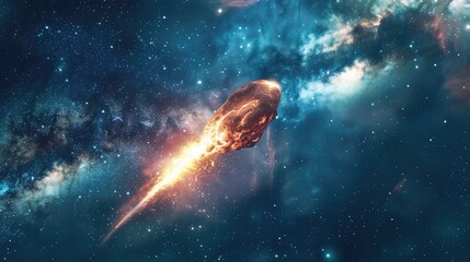 Falling meteorite asteroid comet in the starry sky - obrazy, fototapety, plakaty