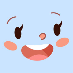 vector hand drawn kawaii face illustration on blue