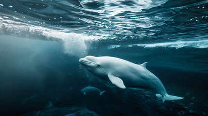 Serene beluga whale swimming gracefully
