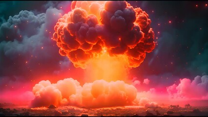 Nuclear explosion mushroom cloud, dark background. The concept of nuclear war and the mix between science fiction and fantasy