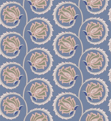Pattern with ornamental flowers. Blue floral ornament. Template for wallpaper, textile, carpet. - 786754630
