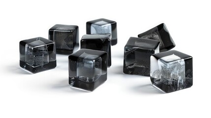 Set of Grass jelly (Mesona chinensis) Cubes transparency Isolated ,Black jelly cube.