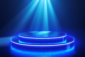 futuristic blue 3d podium on glowing circular stage abstract hitech background