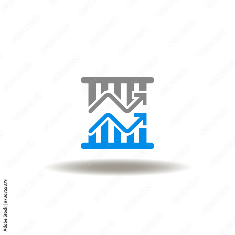 Poster vector illustration of two graph growth up. icon of financial data analysis. symbol of growth charts