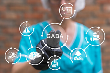Doctor using virtual touch screen presses abbreviation: GABA. Gamma-Aminobutyric Acid ( GABA )...