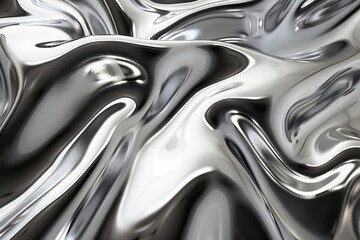glossy chrome metal texture background liquid silver surface 3d rendered abstract wallpaper - obrazy, fototapety, plakaty