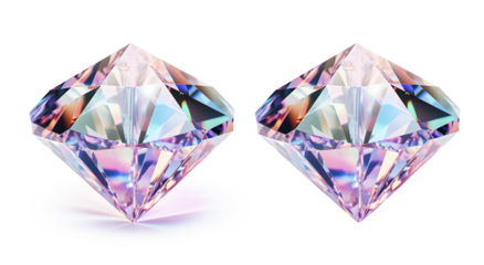Holographic diamond crystal isolated on white and transparent background