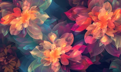 Foto op Canvas Multicolor neon light drawing, abstract shape flowers blossom closeup background leaf bloom plant nature flower beautiful spring floral Rainbow Enlightenment subject of landscape painting. © abuhurarah