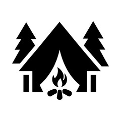 "Camping Icon: Showcases A Tent And A Small Fire Nestled Among Trees, Highlighting The Serenity And Adventure Of Forest Camping."