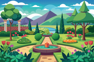 Garden Landscape cartoon vector Illustration flat style artwork concept