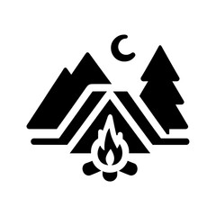 
"Camping Icon: This Image Captures A Tent, Trees, And A Campfire, Symbolizing An Adventure In The Forest, Close To Nature."
