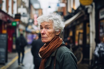 Portrait of an elderly woman in the street of London, UK