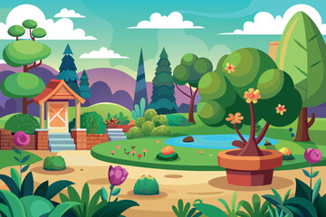 Garden Landscape cartoon vector Illustration flat style artwork concept