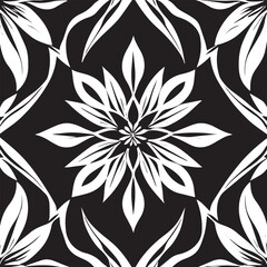 Round, square, dotted, floral, and beautiful ancient geometric patterns adorn simple black and white symmetrical texture.