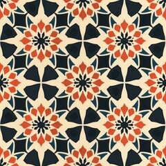 Stylised decorative Islamic tiles with geometric and floral  motifs. Strapwork, wall decoration, traditional art, geometric patterns, tile work, seamless. AI generated digital design. 