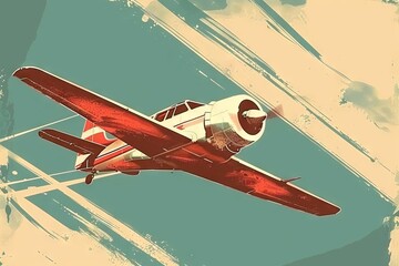 retrostyle flying aircraft towing vibrant advertisement banner vintage travel concept illustration