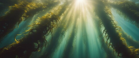 Fototapeta na wymiar A photograph of sunlight filtering through a kelp forest