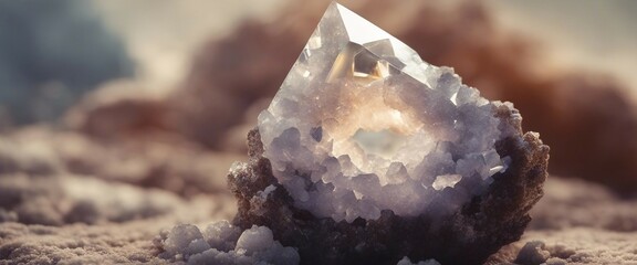A single, perfectly formed crystal nestled within a geode