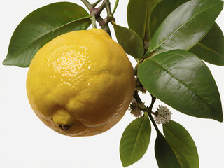 A lemon with leaf on white background isolated