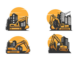 excavator and building vector illustration