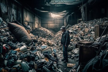 Unidentified man working in a waste recycling plant. - Powered by Adobe