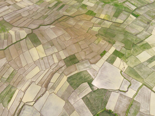 Cikancung rice terraces. Abstract and geometric aerial drone view of Agriculture fields. View from...