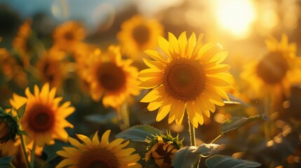 Sunflowers at the park during sunset