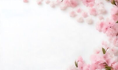 Fototapeta na wymiar Cherry blossoms cornering a pure white serene backdrop. Generative AI