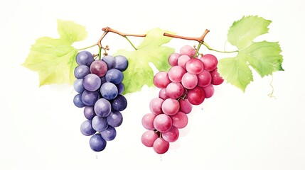枝付きのブドウの水彩イラスト