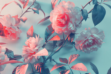 Pink and white flower background. Abstract Wallpaper with vintage decorative. Texture Botanical and floral. Generated AI