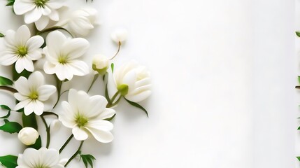 Elegant paper flowers and leaves on a pure white background. Generative AI