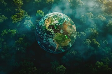 planet earth engulfed by lush green forest global environmental conservation climate change concept - obrazy, fototapety, plakaty