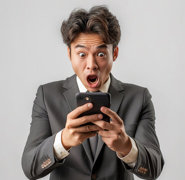 A man surprised looking at his phone