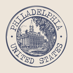 Philadelphia, Pennsylvania Stamp City Postmark. Silhouette Postal Passport. Round Vector Icon. Vintage Postage Design.