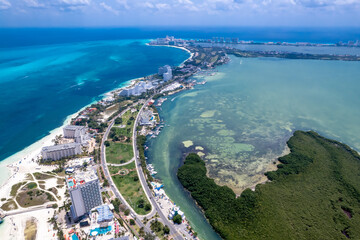 Aerial view of Cancun Hotel Zone, Mexico