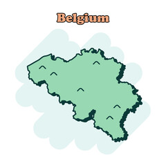 Belgium cartoon colored map icon in comic style. Country sign illustration pictogram. Nation geography splash business concept.	
