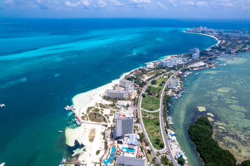 Aerial view of Cancun Hotel Zone, Mexico