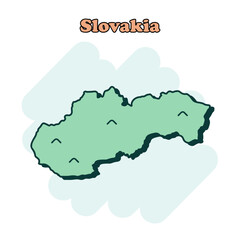 Slovakia cartoon colored map icon in comic style. Country sign illustration pictogram. Nation geography splash business concept.	

