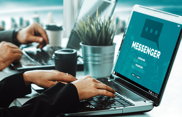 Social media and young people network concept. Modern graphic interface showing online social...
