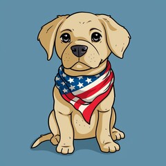 Fototapeta premium A cute dog wearing an American flag bandana, ready for a parade , simple vector cartoon