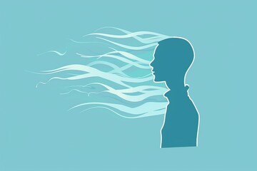 A figure with wind lines flowing in and out, illustrating deep breathing exercises , simple vector cartoon