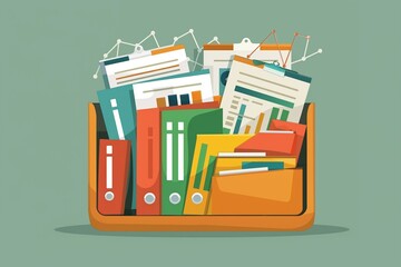 A folder labeled Portfolio with various asset classes sticking out like tabs , simple vector cartoon - obrazy, fototapety, plakaty