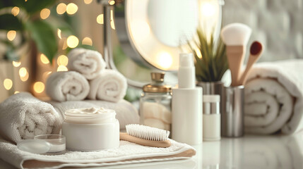 Obraz na płótnie Canvas Body massage at spa salon. Beauty day. Cosmetic supplies. Relax procedures