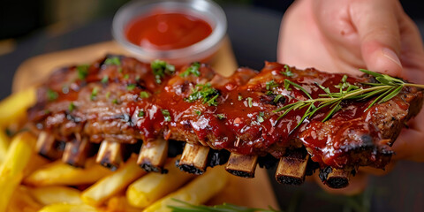 Shashlik or grilled meat ribs with sauce