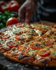 chef preparing tasty pizza italian traditional food