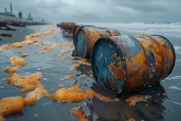 Oil barrel floating in icy water