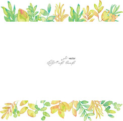 水彩画。水彩タッチのネクター草木フレーム。水彩で描いた植物の葉っぱイラスト。植物フレーム。Watercolor painting. Nectar plant and tree frame with watercolor touch. Watercolor illustration of plant leaves. Plant frame.