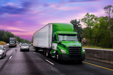 Truck with container on highway, cargo transportation concept in  Atlanta, United States