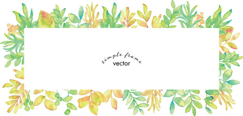 水彩画。水彩タッチのネクター草木フレーム。水彩で描いた植物の葉っぱイラスト。植物フレーム。Watercolor painting. Nectar plant and tree frame with watercolor touch. Watercolor illustration of plant leaves. Plant frame.